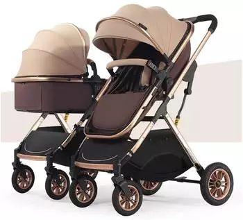 MEHWSUR Doppelter Kinderwagen gold/braun