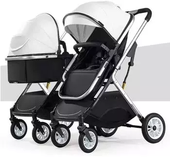 MEHWSUR Doppelter Kinderwagen weiß/schwarz