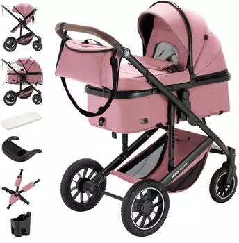 Daliya Flexi-Pro M 2in1 Kinderwagen rosa leinen