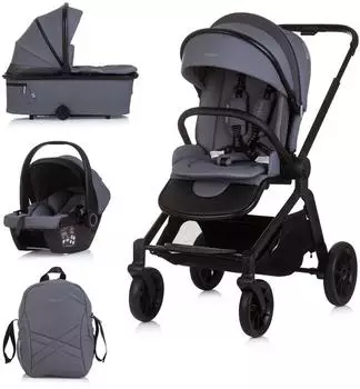 Chipolino Magnum 3-in-1 Kombikinderwagen Babywanne, Sportsitz, i-Size Babyschale, grau (KKMA02505AN)
