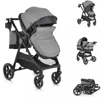 Moni Tokyo Kombi-Kinderwagen 2-in-1, grau, mit Wickeltasche (110967)