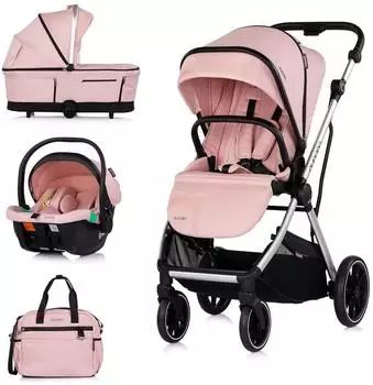Chipolino Aurora Kombikinderwagen 3-in-1 mit Babyschale, Babywanne & Sportsitz, rosa