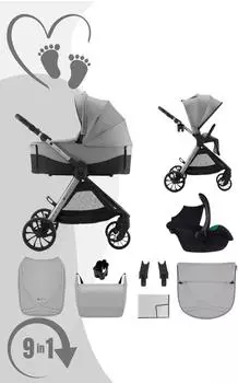 Kinderkraft VESTO 2 Kombikinderwagen 3-in-1 mit Babywanne & Autositz MINK PRO 2, grau