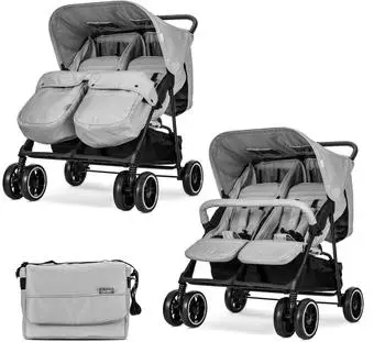 Lorelli Twin Zwillingskinderwagen mit Wickeltasche, grau gemustert (10020072506)