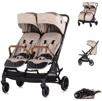 Chipolino Twinity Zwillingskinderwagen beige, Fußsack, Wickeltasche, Getränkehalter (KBTT02502TR)