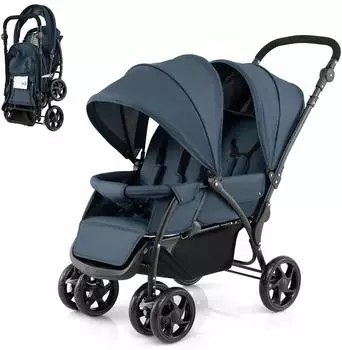 Costway Geschwisterwagen klappbar, verstellbare Rückenlehne & Verdeck, blau