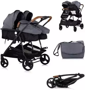 Chipolino Duo Smart Geschwisterkinderwagen klappbar, umbaubar, grau (KBDS02502CL)