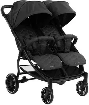 KIKKABOO Happy 2 Zwillingskinderwagen faltbar, gefedert, schwarz