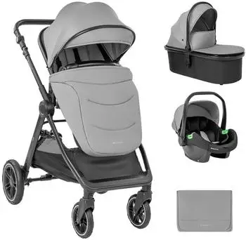 KIKKABOO Ava 3-in-1 Kombikinderwagen mit Babywanne, Babyschale, grau