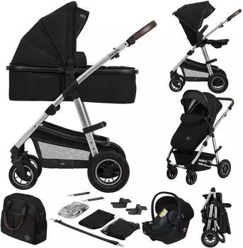 Lionelo Amber 3-in-1 Kombikinderwagen mit Babywanne, i-Size Autositz, Luftreifen (LO-AMBER 3IN1 BLACK SILVER)