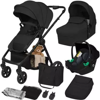 Lionelo Greet Kombi-Kinderwagen 3in1, UPF50+, schwarz (LO-GREET BLACK ONYX)