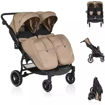 Moni TwinGo Zwillingskinderwagen mit Getr&auml;nkehalter, Fu&szlig;abdeckung, braun (111947)