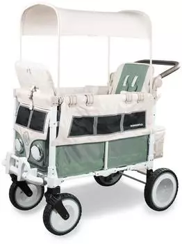 WONDERFOLD VW2 Volkswagen Kinderwagen Bollerwagen, sage green, 2 Sitze (VW2)