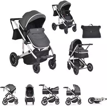 Moni Thira Kombikinderwagen 2in1 mit Babywanne und Sportsitz, grau (110150)