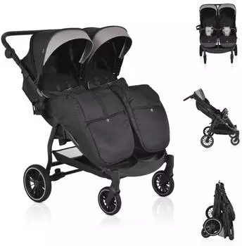 Moni TwinGo Zwillingskinderwagen, Getr&auml;nkehalter, Fu&szlig;abdeckung, schwarz (111949)