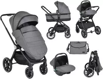 Cangaroo Christiano Kombikinderwagen 3-in-1 mit Babywanne, Babyschale, grau (110921)