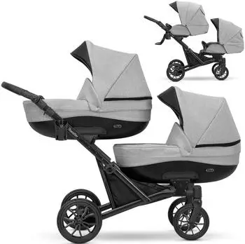 Kunert BOOSTER Zwillingskinderwagen 2-in-1, grau, schwarzer Rahmen