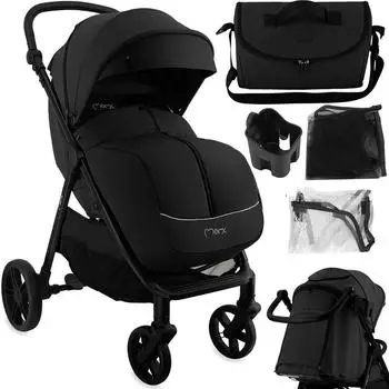 Momi CLARA Kinderwagen schwarz, 4-Rad-Federung, verstellbarer Griff (WOSP00068)