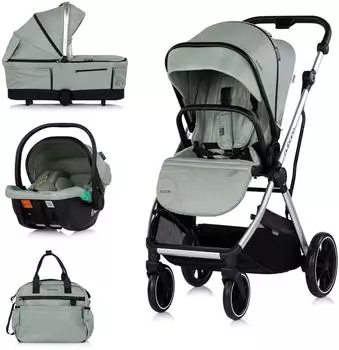 Chipolino Aurora Kombikinderwagen 3-in-1 mit Babyschale, Babywanne & Sportsitz, gr&uuml;n