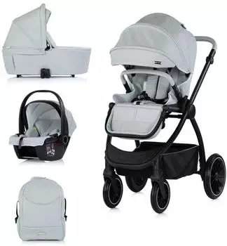 Chipolino Prestige Kombikinderwagen 3in1, Babywanne, i-Size Babyschale, hellgrün
