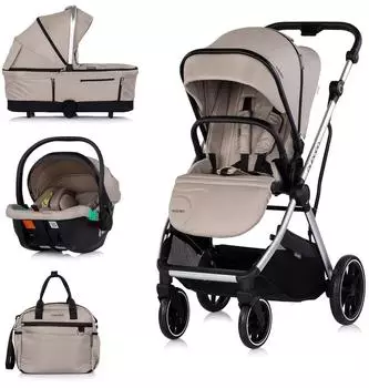 Chipolino Aurora Kombikinderwagen 3-in-1 mit Babyschale, Babywanne & Sportsitz, hellbraun