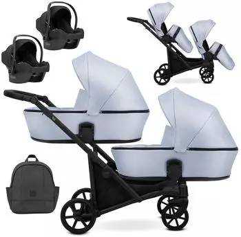 Kunert BRAV DUO 3in1 Zwillingskinderwagen Öko-Leder hellblau (BRAV DUO)