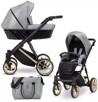 Kunert Ivento Premium 2in1 Kinderwagen eco grau metallic, Rahmen gold