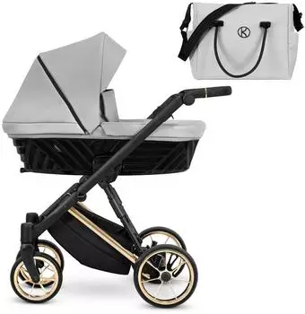 Kunert Ivento Premium 2in1 Kinderwagen grau, Goldrahmen