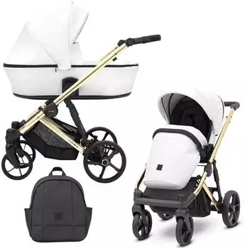Kunert Arizo Premium 12 White Eco Kinderwagen, goldener Rahmen
