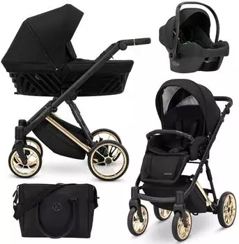 Kunert Ivento Premium 3in1 Kinderwagen schwarz, Goldrahmen