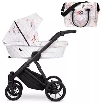 Kunert Ivento 2in1 Kombikinderwagen weiß mit Blumen, schwarzer Rahmen