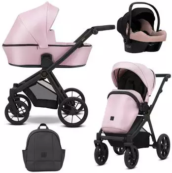 Kunert BRAV 3-in-1 Kombikinderwagen Öko-Leder, rosa, schwarzer Rahmen