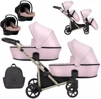 Kunert BRAV DUO 3in1 Zwillingskinderwagen Öko-Leder, baby pink (BRAV DUO)