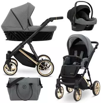Kunert Ivento Premium 3in1 Kombikinderwagen grau, Goldrahmen