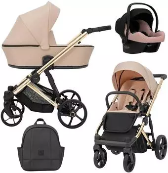 Kunert ARIZO PREMIUM 3in1 Kinderwagen rosa, goldenes Gestell