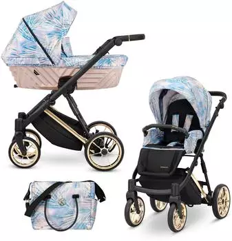 Kunert Ivento Premium 2in1 Kinderwagen rosa/bunt, Goldrahmen
