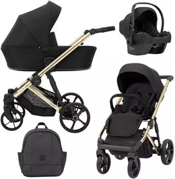 Kunert ARIZO PREMIUM 3in1 Kinderwagen schwarz, goldenes Gestell