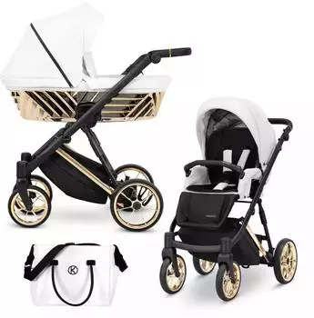 Kunert Ivento Glam 2in1 Kombikinderwagen Öko-Leder, weiß, Goldrahmen
