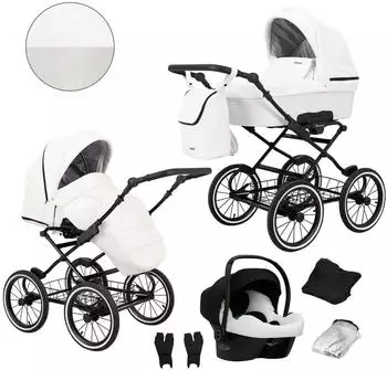 Kunert Romantic 3-in-1 Kombikinderwagen Öko-Leder weiß, schwarzer Rahmen