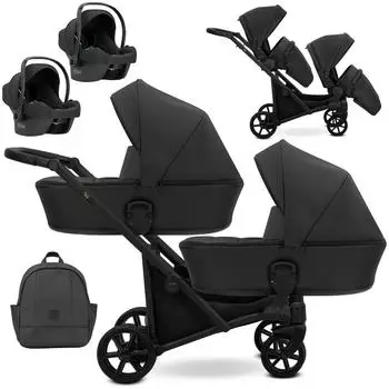 Kunert BRAV DUO 3in1 Doppelkinderwagen Öko-Leder, schwarz