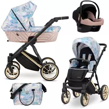 Kunert Ivento Premium 3in1 Kombikinderwagen pink-bunt, Goldrahmen