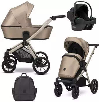 Kunert BRAV 3-in-1 Kombikinderwagen Öko-Leder, Champagner-Rahmen, braun