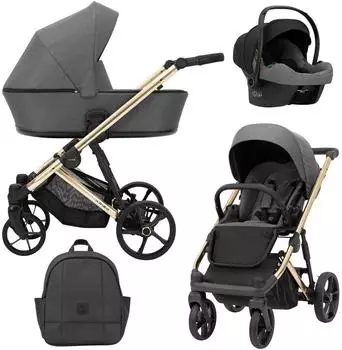 Kunert ARIZO PREMIUM 3in1 Kombi-Kinderwagen anthrazit, goldenes Gestell
