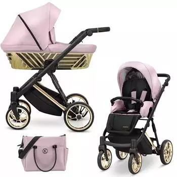 Kunert Ivento Glam 3in1 Kombi-Kinderwagen Öko-Leder, pink metallic, goldener Rahmen