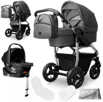 Bergsteiger 4-in-1 Kinderwagen Capri inkl. Babyschale, Isofix Base Pro 2 silber/grau