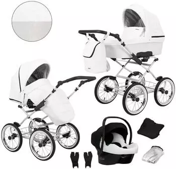 Kunert Romantic 3-in-1 Kombikinderwagen Öko-Leder weiß, Silber-Rahmen (ROM16)