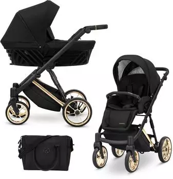 Kunert Ivento Premium 2in1 Kombi-Kinderwagen schwarz, Goldrahmen (9.130723.12.03.07)