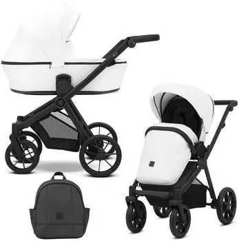 Kunert BRAV 2in1 Kombi-Kinderwagen Öko-Leder, weiß, schwarzer Rahmen (BRE-12)