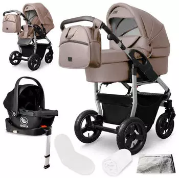 Bergsteiger 4-in-1 Kinderwagen Capri inkl. Babyschale, Isofix Base Pro 2 silber/braun