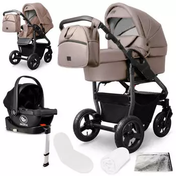 Bergsteiger 4-in-1 Kinderwagen Capri inkl. Babyschale, Isofix Base Pro 2 anthrazit/braun